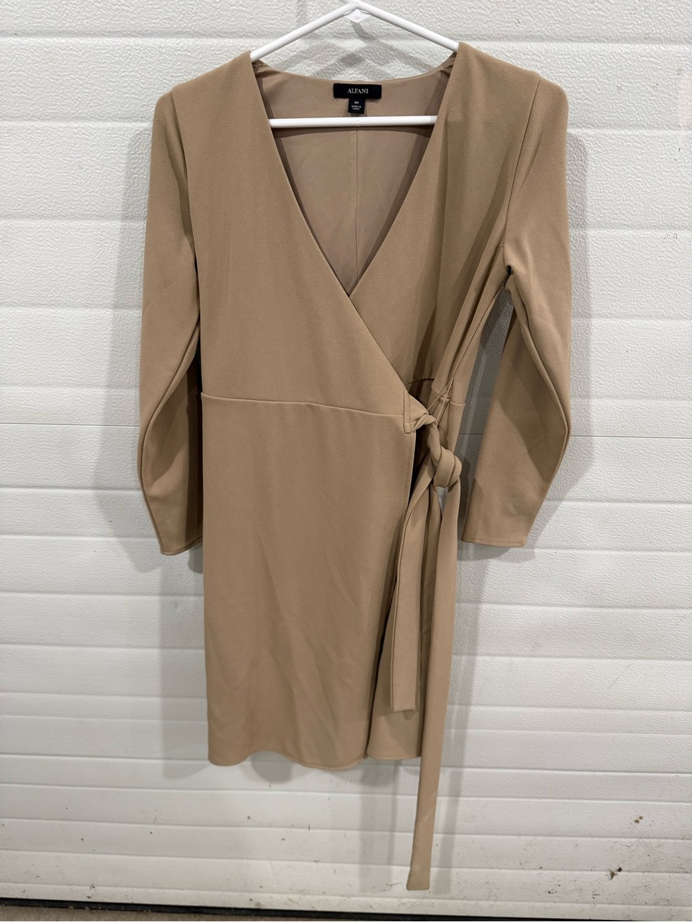 Alfani Tan Wrap-Front Long Sleeve Dress